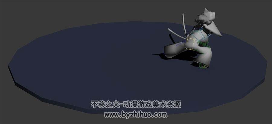 Q版武侠游戏角色斗笠双手剑攻击动作3DMax模型带绑定下载