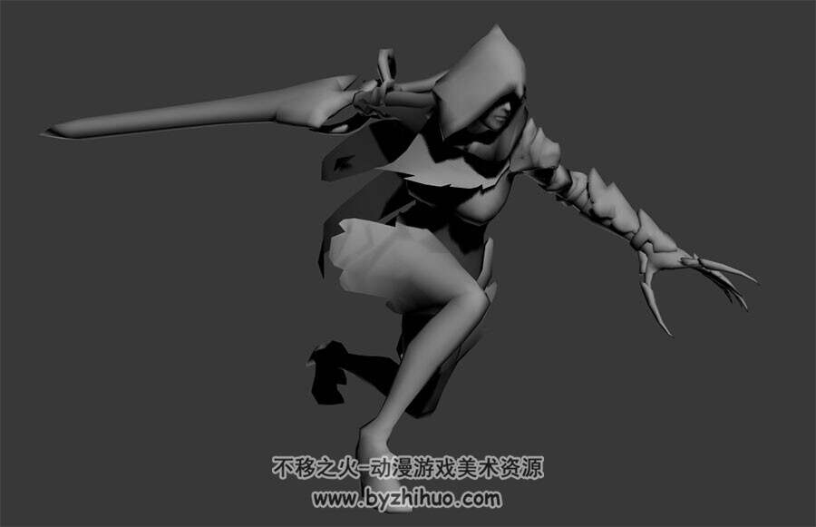 欧美魔幻类角色带剑铁爪女全套动作3DMax模型下载