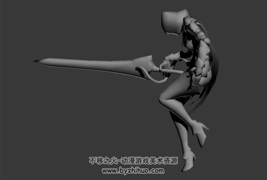 欧美魔幻类角色带剑铁爪女全套动作3DMax模型下载
