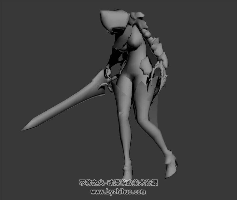 欧美魔幻类角色带剑铁爪女全套动作3DMax模型下载