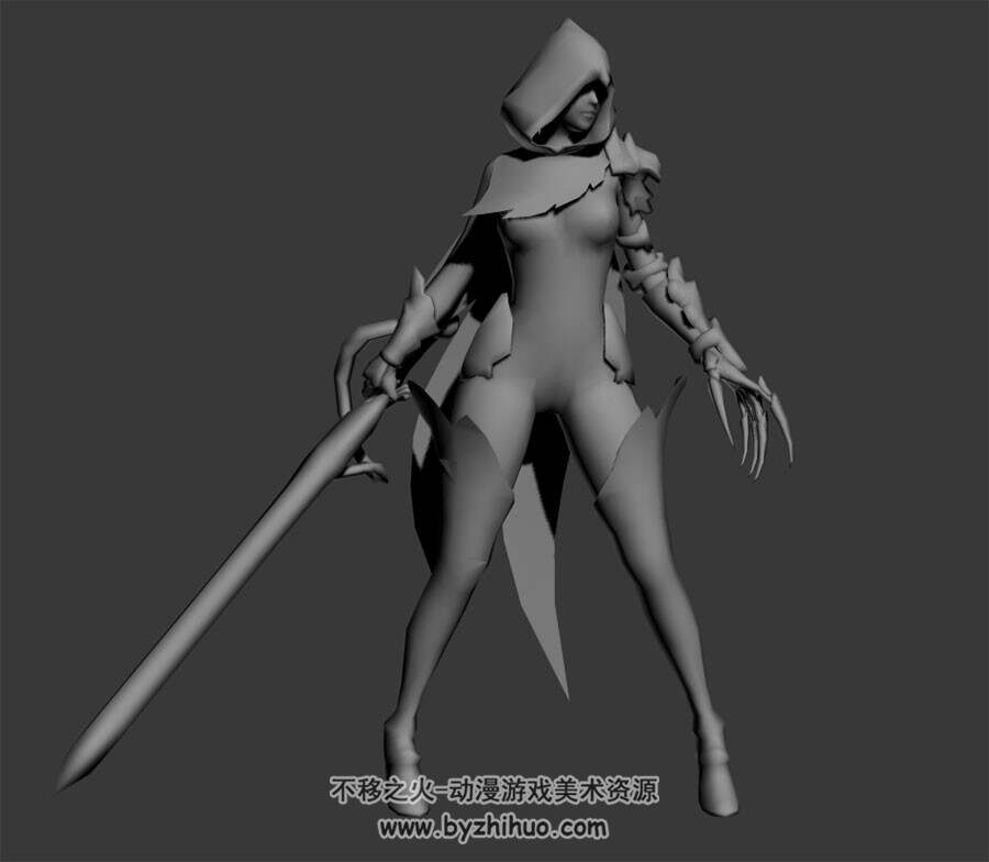 欧美魔幻类角色带剑铁爪女全套动作3DMax模型下载