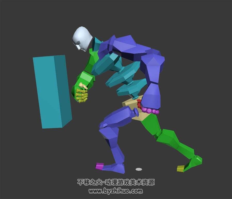 游戏角色人物推行走动作骨骼3DMax格式下载