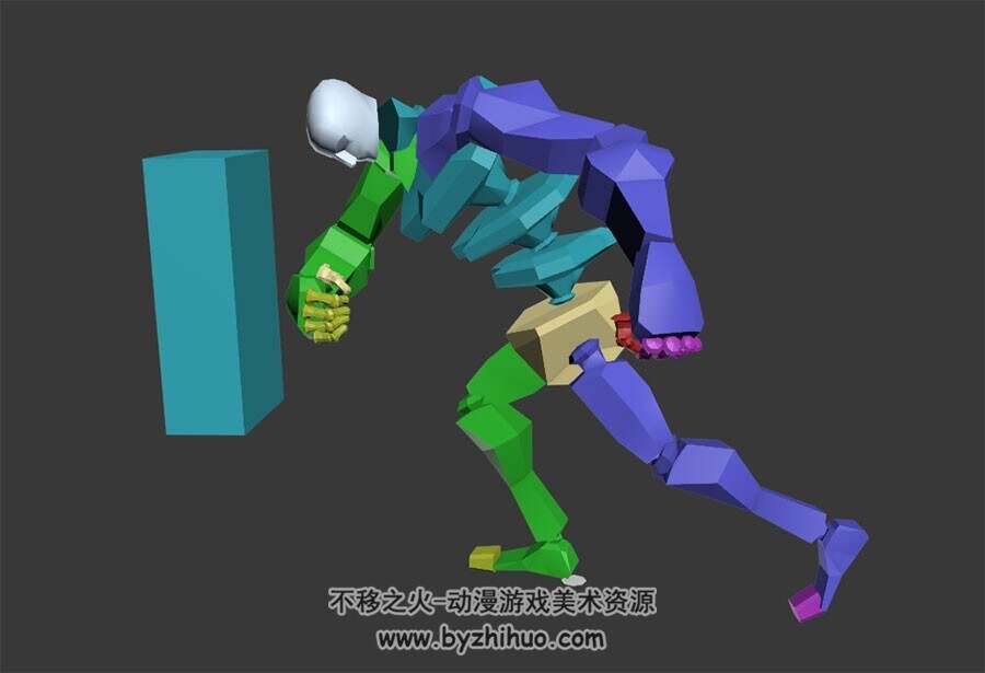 游戏角色人物推行走动作骨骼3DMax格式下载