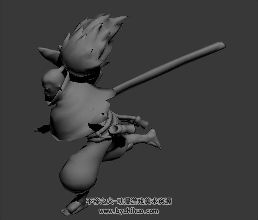 游戏角色男武士带刀疾跑动作3DMax模型无贴图下载