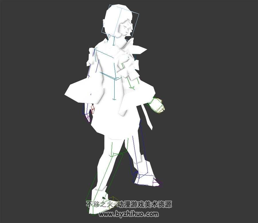 中式古装游戏角色小女孩行走动作无贴图3DMax模型带绑定下载
