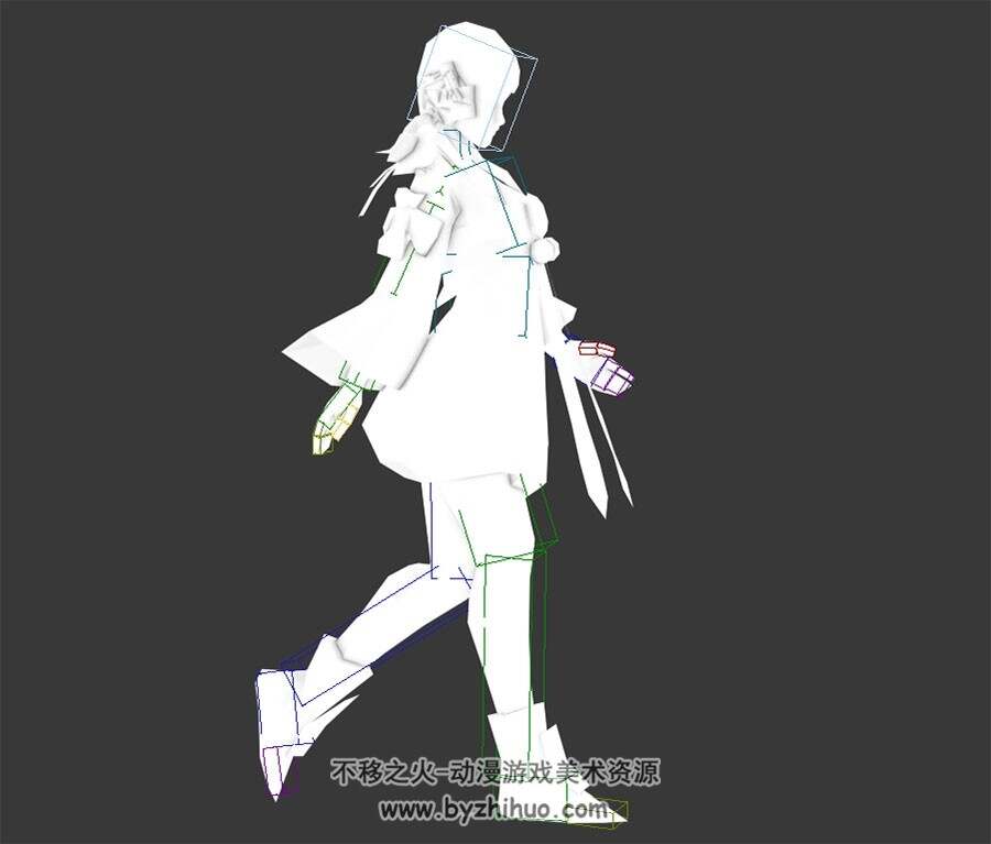 中式古装游戏角色小女孩行走动作无贴图3DMax模型带绑定下载