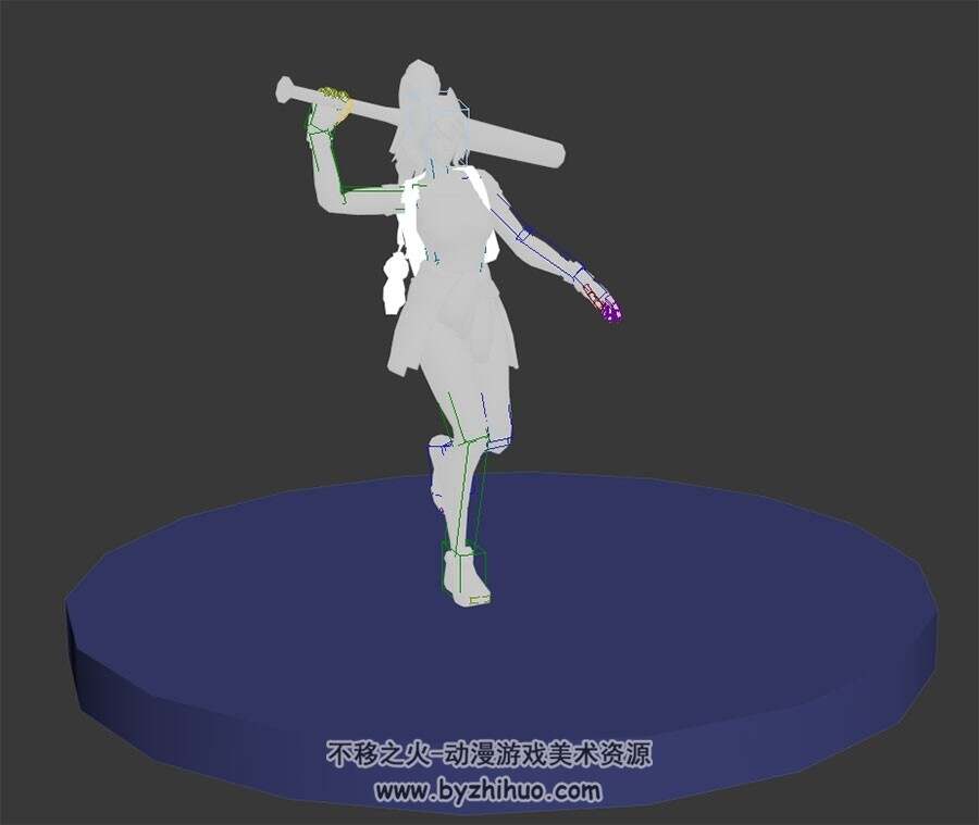 游戏角色现代女休闲待机动画3DMax模型带绑定无贴图下载