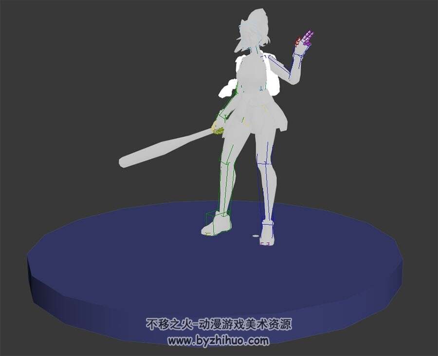 游戏角色现代女休闲待机动画3DMax模型带绑定无贴图下载