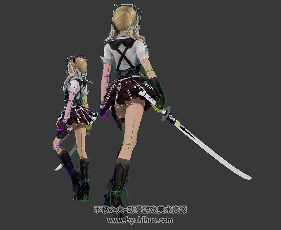 刀锋女主角带绑定行走动作3DMax模型下载四边面
