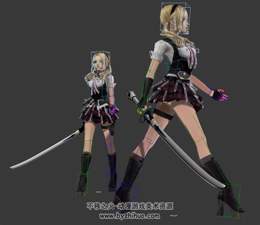刀锋女主角带绑定行走动作3DMax模型下载四边面