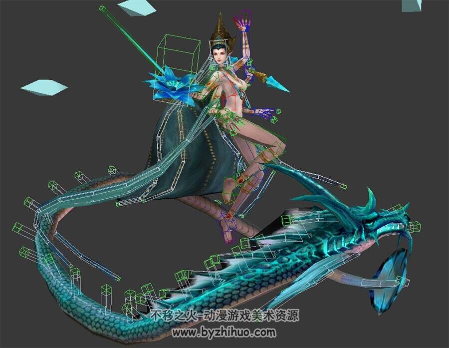 玄幻类游戏千手龙祭祀女3DMax模型带绑定全套动作下载