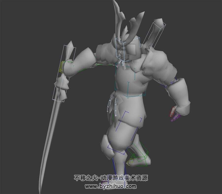 仙侠风天兵天将3DMax模型下载带绑定无贴图休闲动作