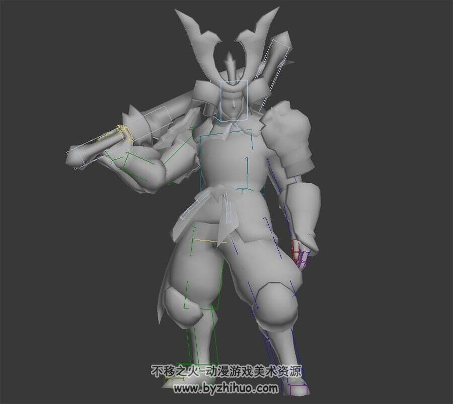 仙侠风天兵天将3DMax模型下载带绑定无贴图休闲动作