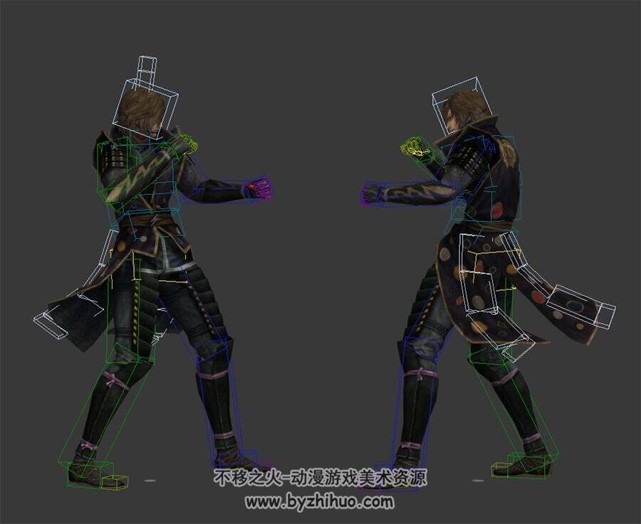 江湖角色男子双人对打动画3DMax模型带绑定下载