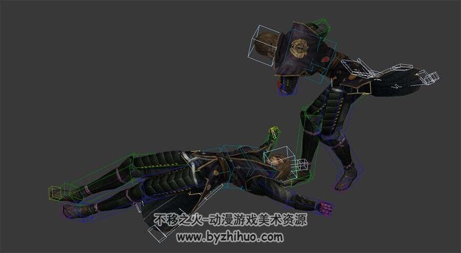 江湖角色男子双人对打动画3DMax模型带绑定下载