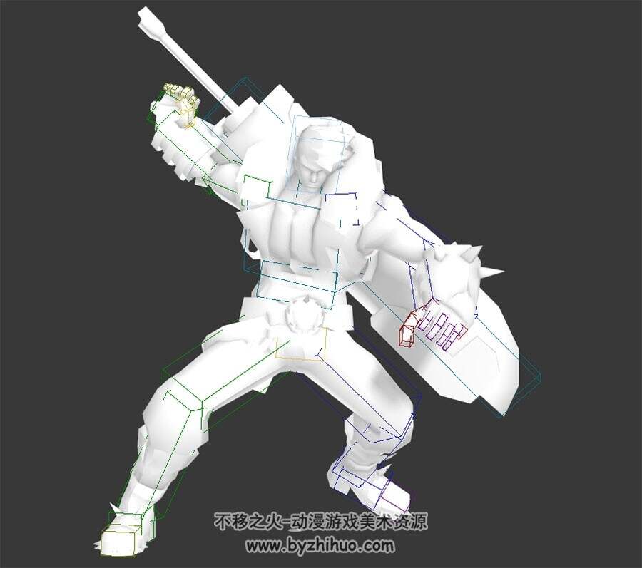 游戏英雄角色男重剑助跑攻击动画3DMax模型带绑定无贴图下载