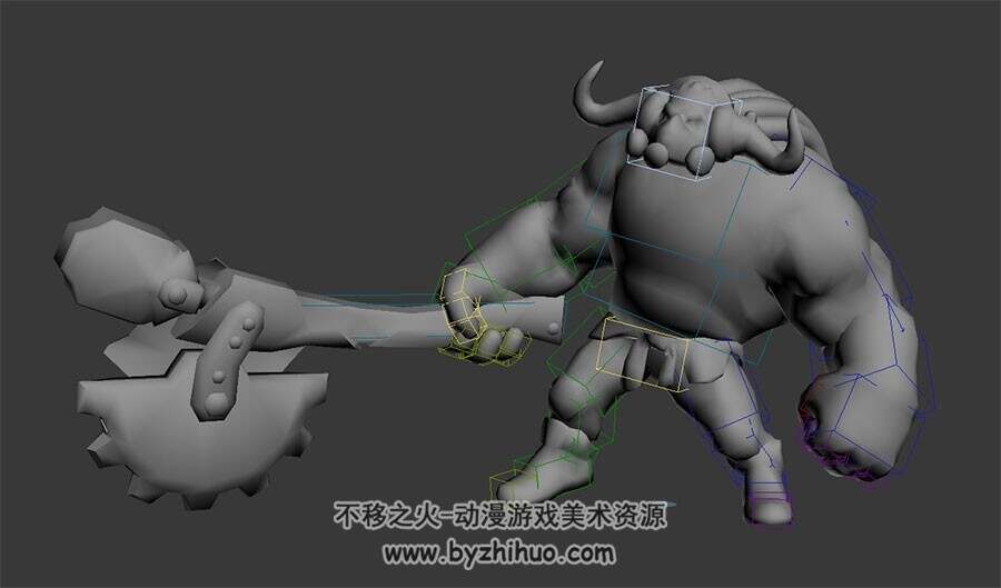 仙侠玄幻牛妖牛怪3D白模格式Max模型蓄力攻击待机动作下载