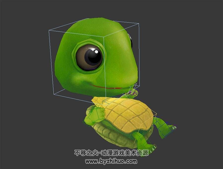 可爱的大眼绿乌龟3DMax模型带绑定休闲待机动作下载