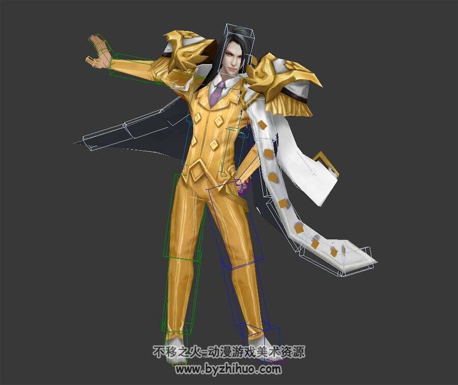 王者荣耀角色周瑜海军大将3dMax模型带绑定出场休闲待机动作下载