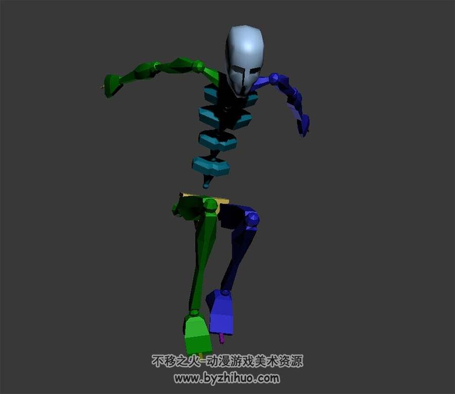 游戏人物滚地翻身跑动作3DMax模型骨骼下载