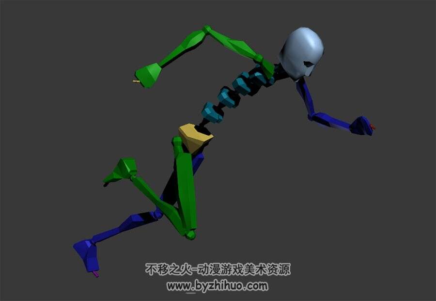 游戏人物滚地翻身跑动作3DMax模型骨骼下载