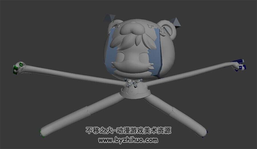 可爱的小熊装萝莉3DMax带骨骼高兴待机动作无贴图模型下载