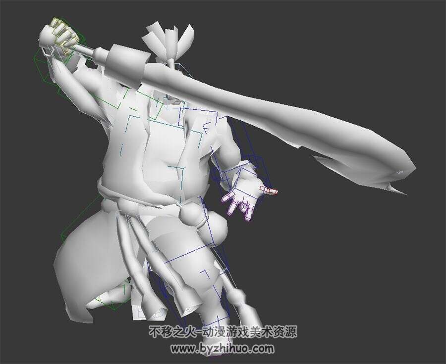 中式武侠游戏人物角色江湖猛汉醉刀王全套动作3DMax模型带绑定无贴图下载