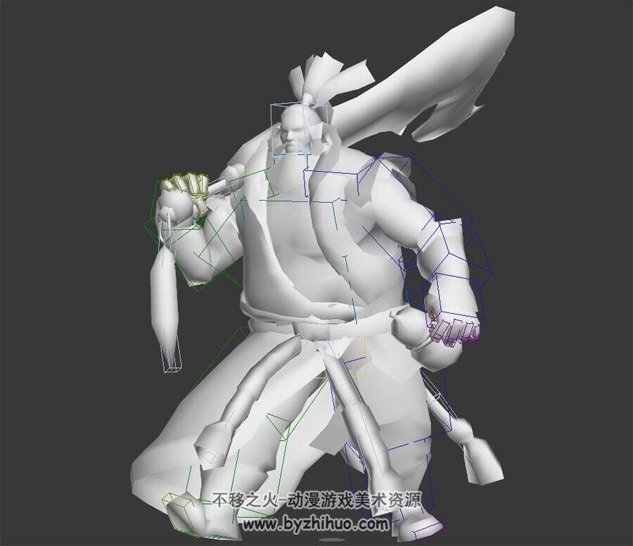 中式武侠游戏人物角色江湖猛汉醉刀王全套动作3DMax模型带绑定无贴图下载
