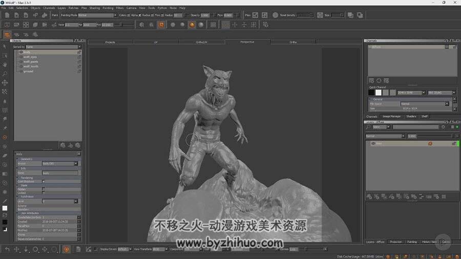 MARI ZBrush纹理雕刻视频教程 人狼角色制作教学 附源文件