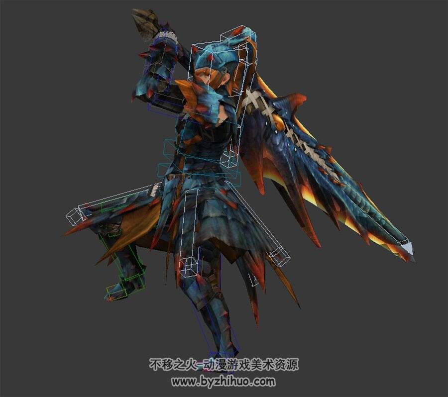 游戏角色怪物猎人女大剑3DMax模型带绑定连续攻击下载