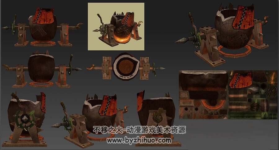 卡通风部落道具锻炉铁炉3D模型Maya格式下载