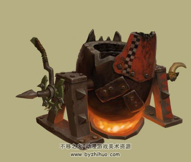 卡通风部落道具锻炉铁炉3D模型Maya格式下载
