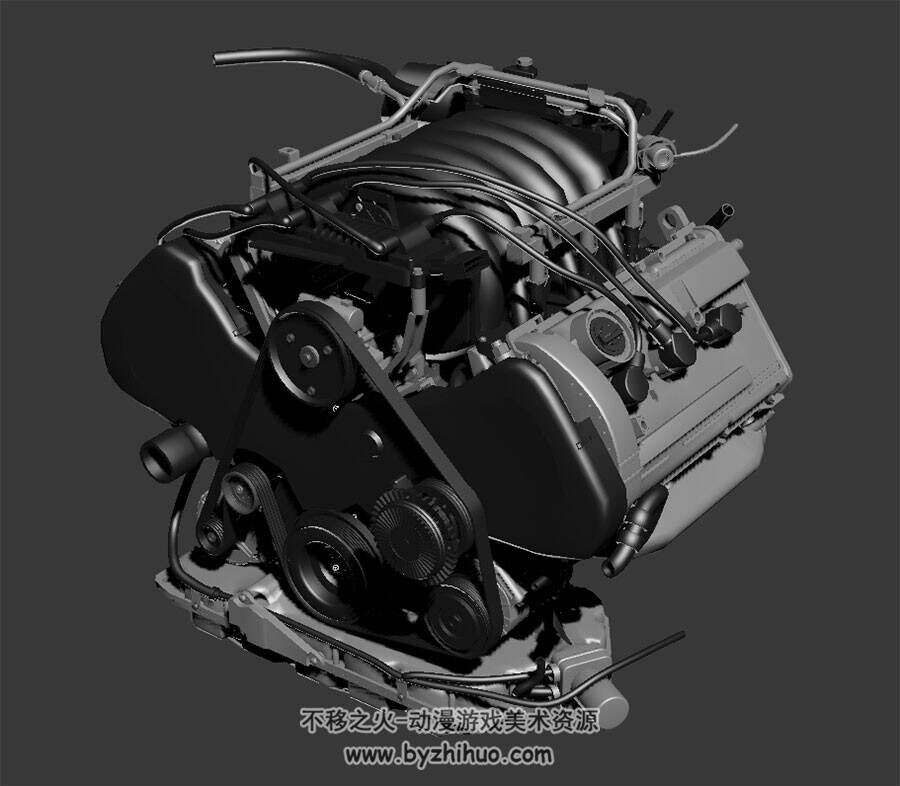 机械道具V型发动机高精3Dfbx模型下载