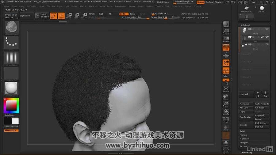 ZBrush FiberMesh毛发制作视频教程 头发眉毛制作教学 附源文件