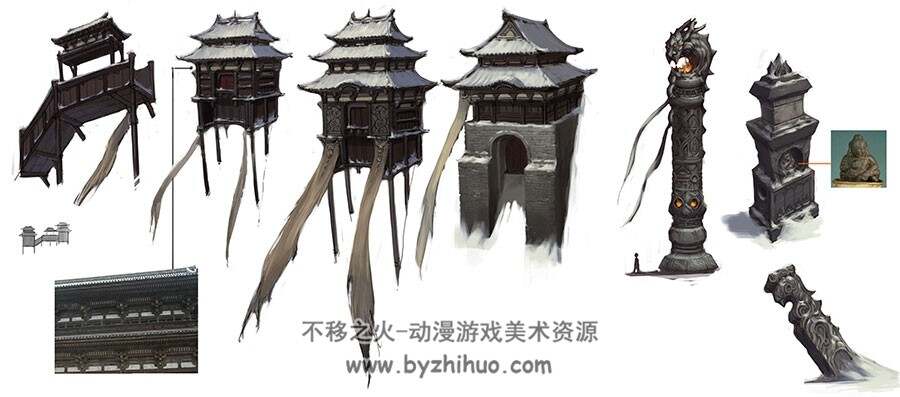 中国风场景建筑原画设定概念图片美术绘画素材参考分享 6204P