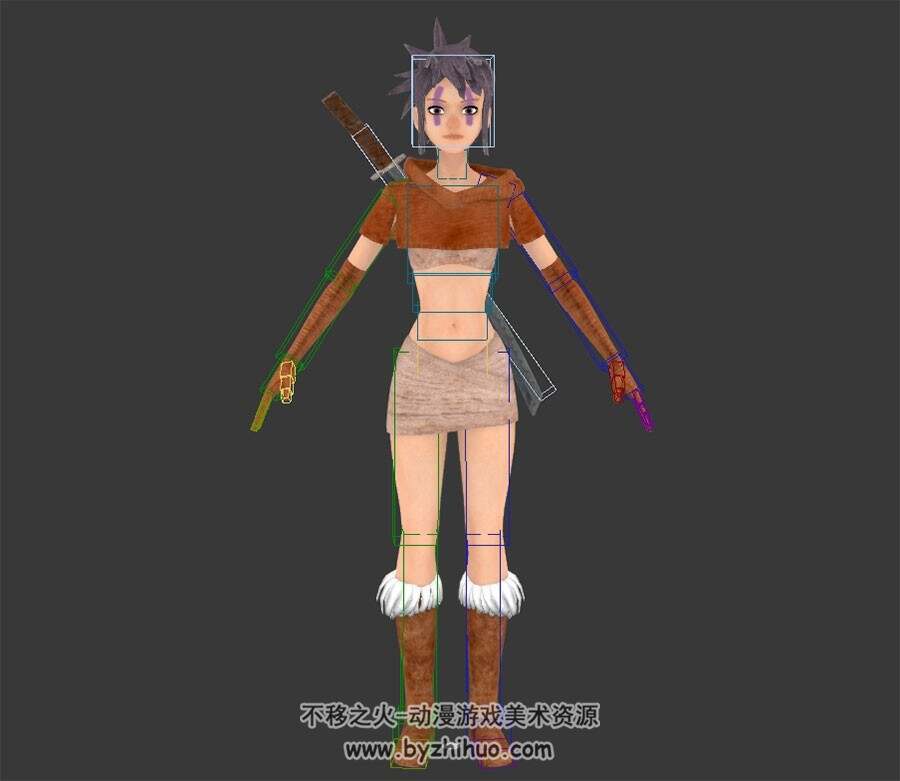 游戏角色部落女孩带绑定3DMax模型下载