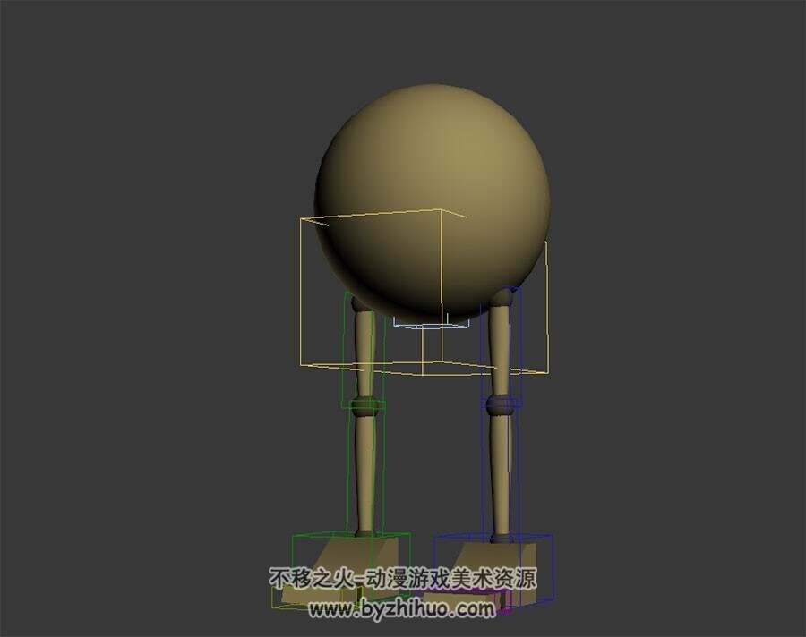 小球拟人带尾巴动作3DMax模型带绑定下载