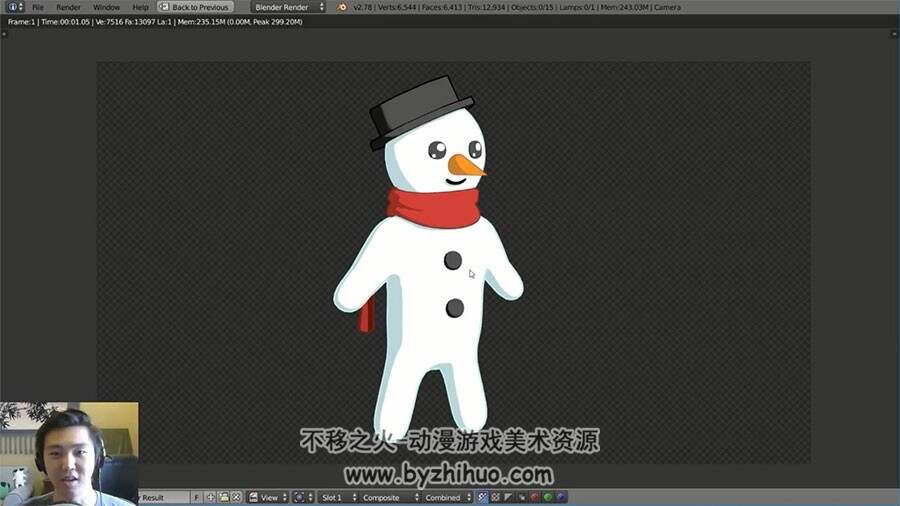 Blender雪人动画视频教程 角色建模动画制作教学 附源文件