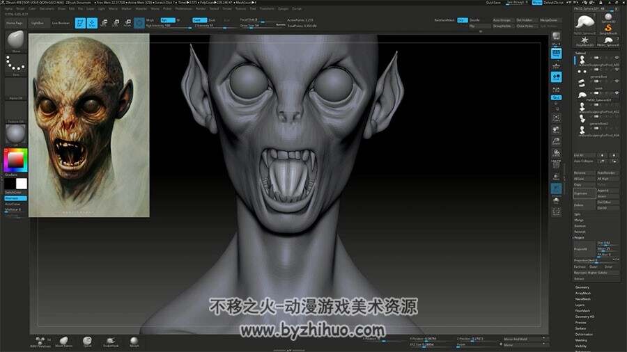 Zbrush怪物雕刻视频教程 概念艺术怪兽头部雕刻实例制作 附源文件