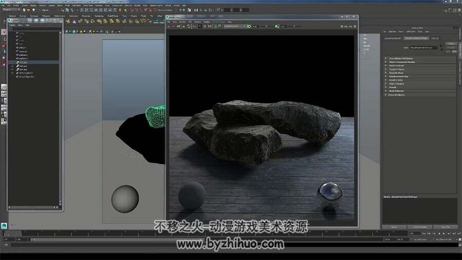 maya zbrush岩石制作视频教程 逼真模型纹理效果制作教学 附源文件