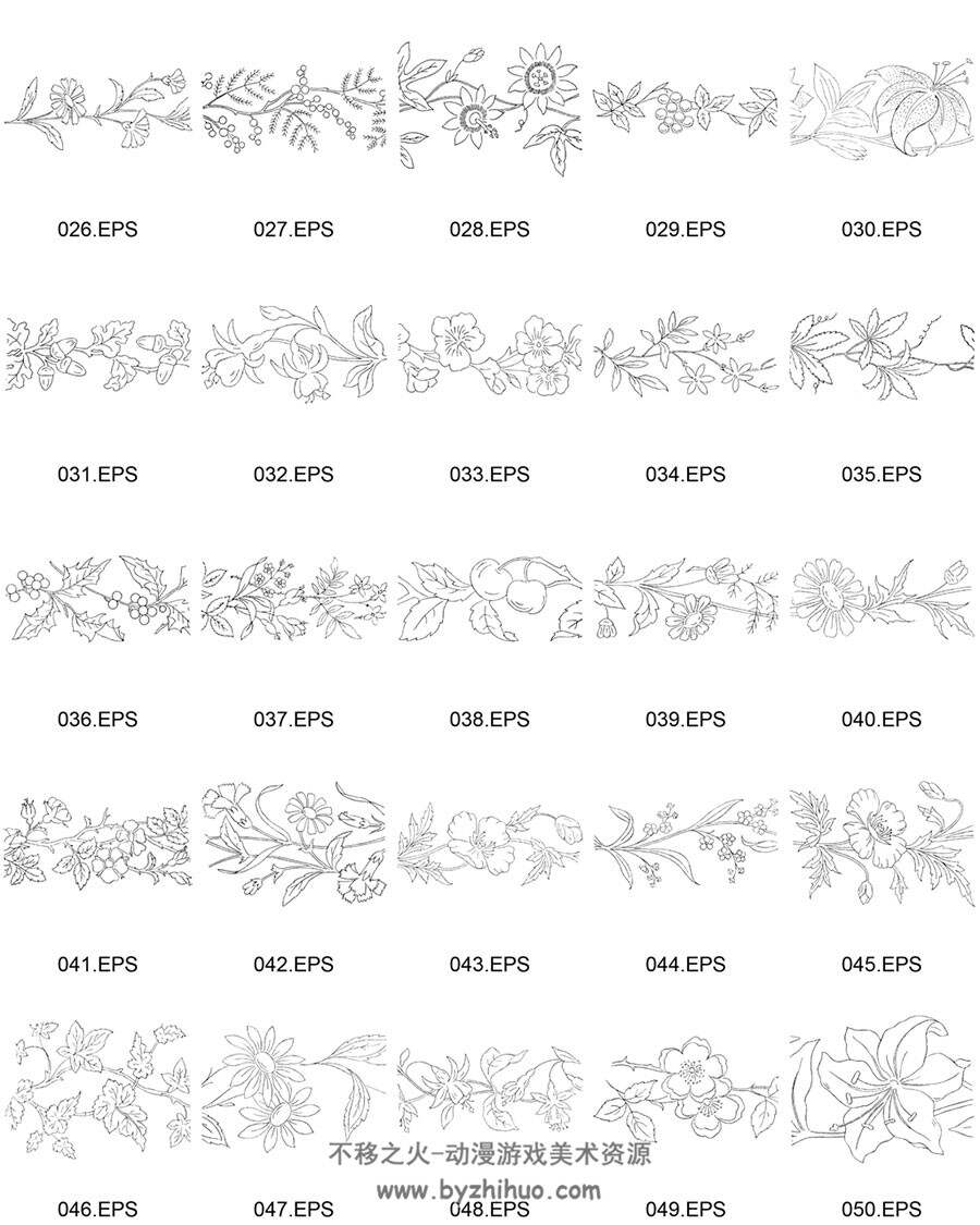 秘密花园白描花卉植物矢量美术绘画素材分享下载 244P