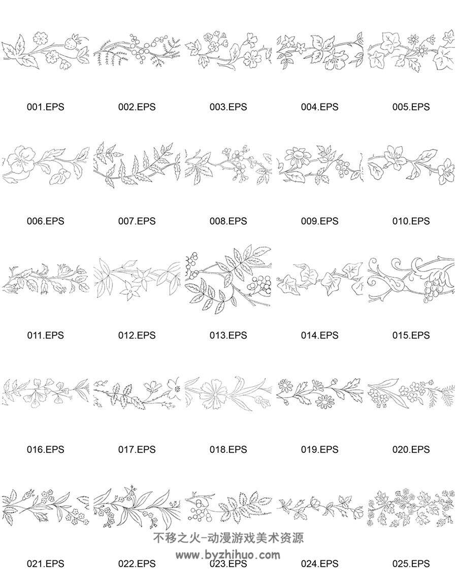 秘密花园白描花卉植物矢量美术绘画素材分享下载 244P