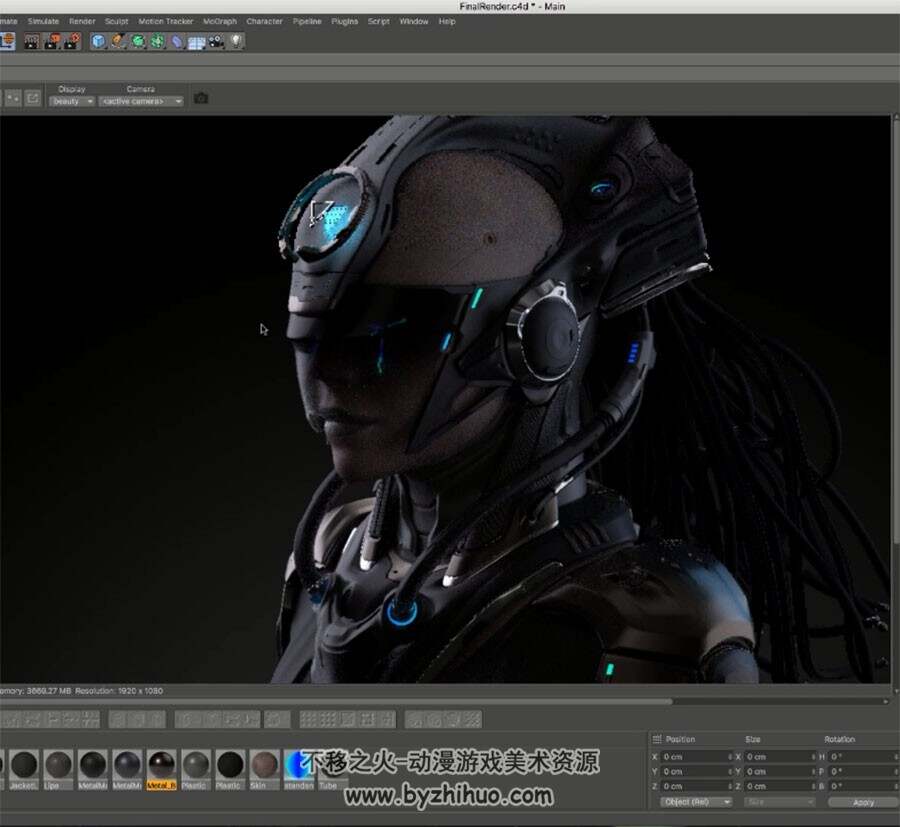 Cinema4D Arnold角色建模视频教程 科幻女人肖像制作教学 附源文件