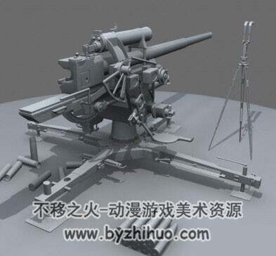 战地1942 25毫米Anti-aircraft gunsAA防空炮3DMaya模型