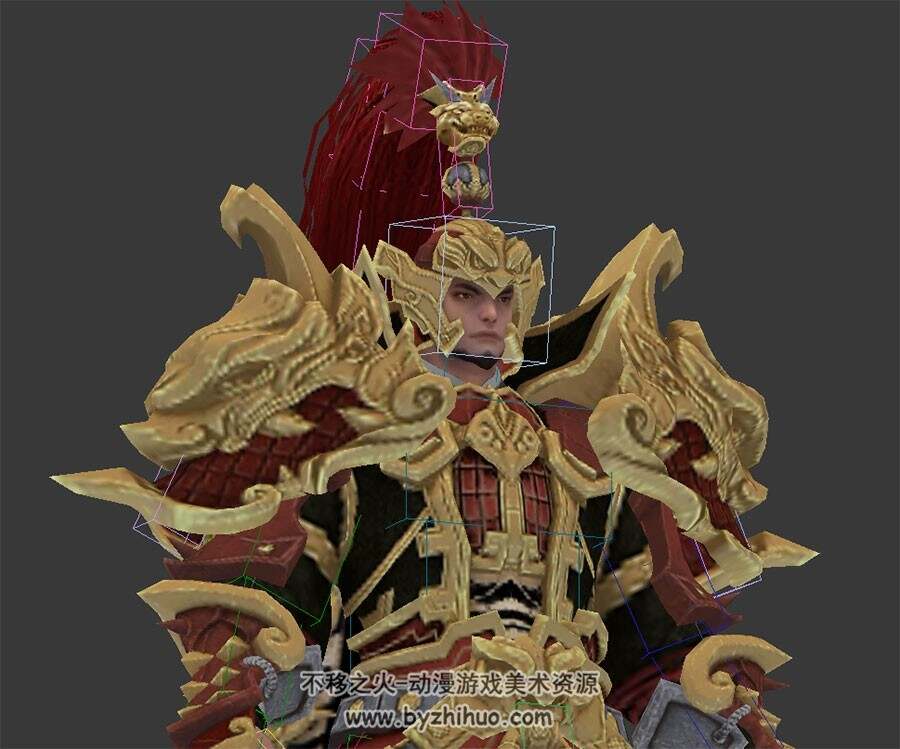中式古装年轻铠甲将军3D模型带绑定多种格式下载
