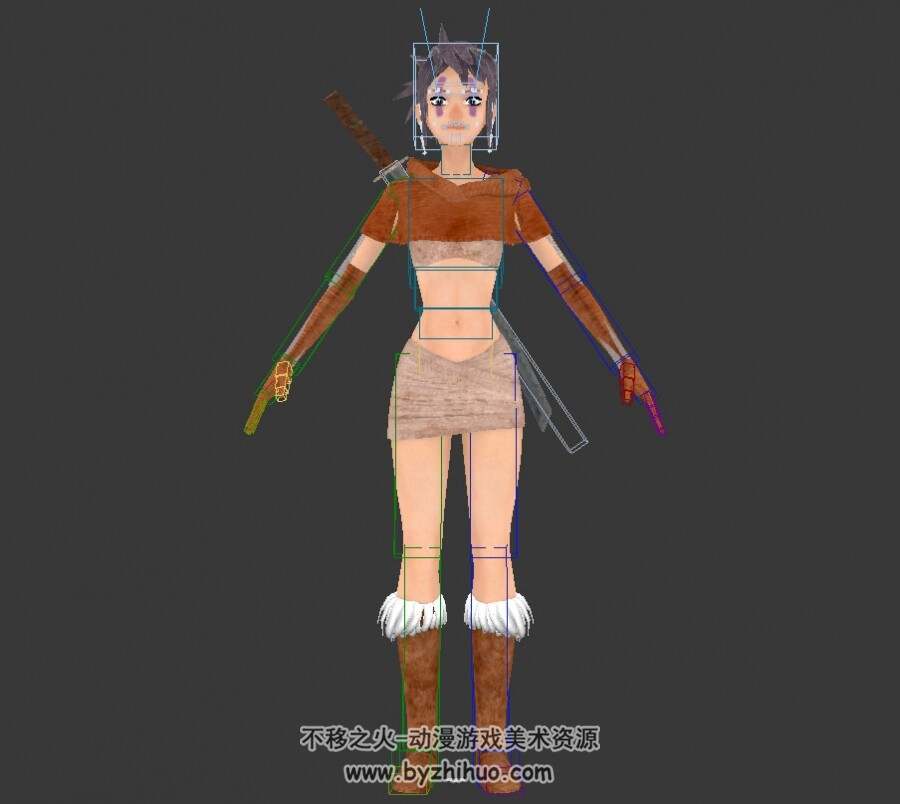 游戏部落少女带绑定3DMax模型四边面下载