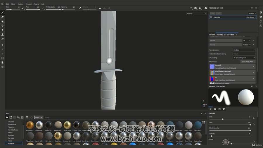 Blender Substance Painter道具制作视频教程 匕首建模与纹理制作教学