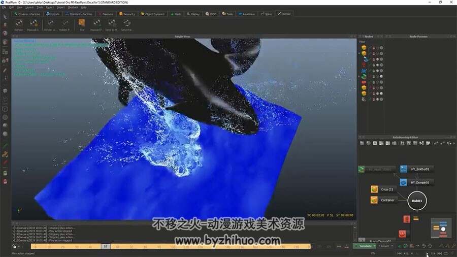 Realflow动画视频教程 虎鲸海中跃起落下动画制作教学