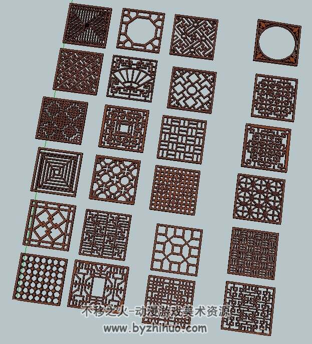 Chinese grillwork 24款中式古典花格窗框3D模型合集下载