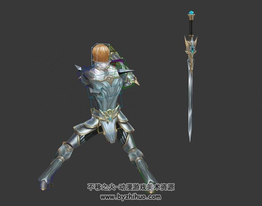 游戏角色圣骑士带武器3DMax模型带绑定下载